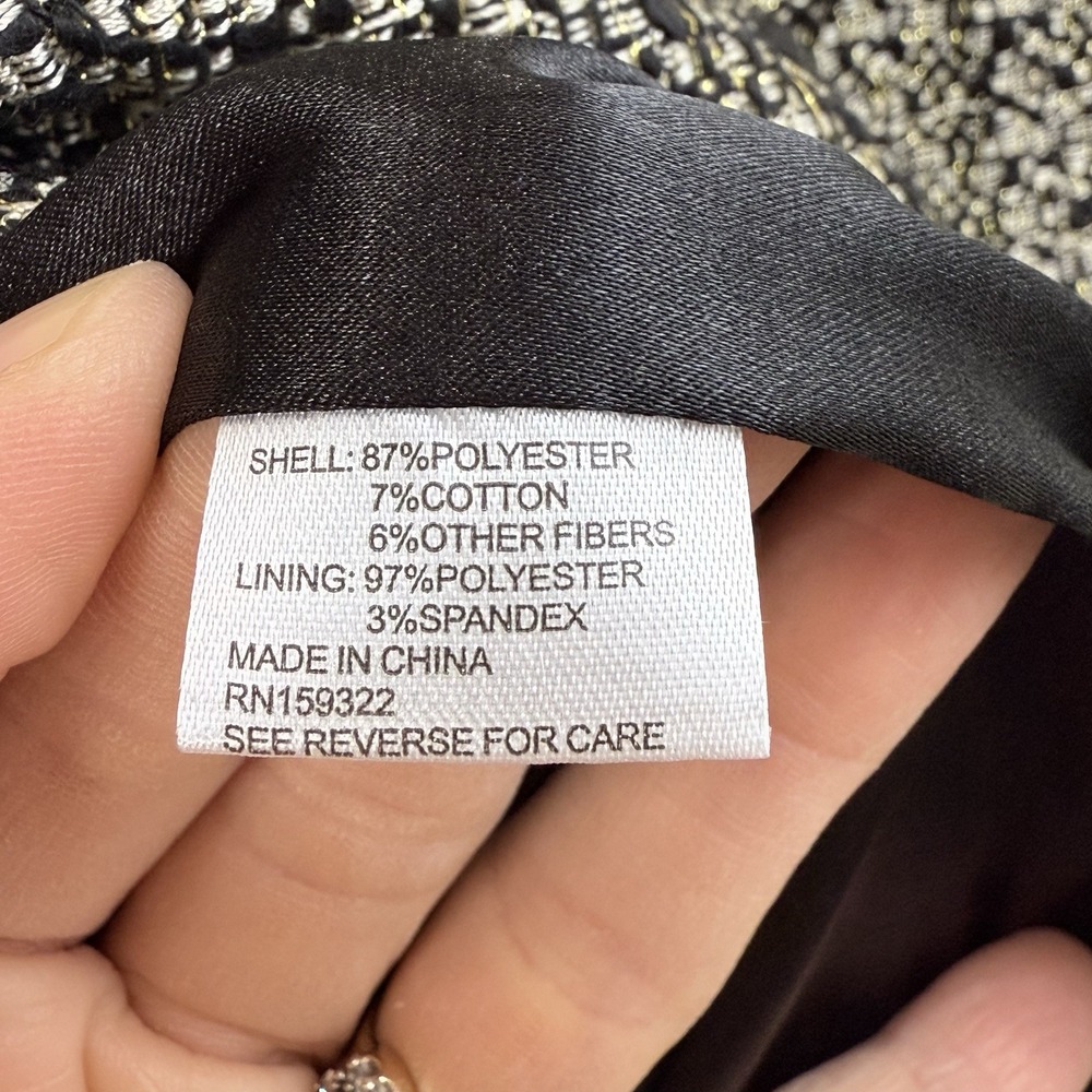 NEW Evereve STARSTRUCK Tweed Blazer Women L Black White Metallic Gold Button - Picture 7 of 13